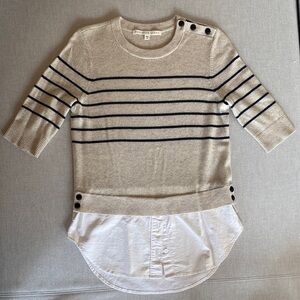 Veronica Beard Beige and Navy Striped Sweater